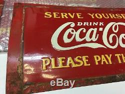 Pair Of 1933 Glascock Coca Cola Cooler Embossed Side Panels Sign Original