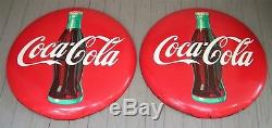 Pair of matching 1950's Coca-Cola 24 tin button signs with bottle AM22