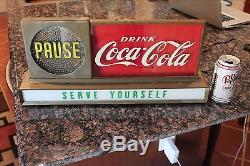 Pause Drink Coca Cola Coke light up counter top sign clock 1950's serve yoursef