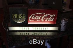 Pause Drink Coca Cola Coke light up counter top sign clock 1950's serve yoursef