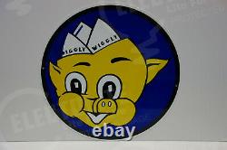 Piggly Wiggly Heavy Round Die Cut Steel Enamel Sign 20 Inches In Diameter