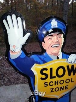 Policeman Sign Slow School Crossing Coca Cola