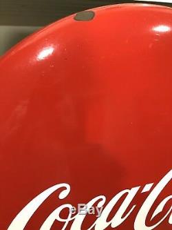 Porcelain 36 Round Coca Cola Button 36 Inch Vintage Soda Coke Sign Excellent