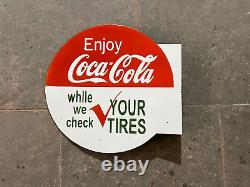 Porcelain Coca Cola Enamel Sign 24 Inches Double Sided With Flange