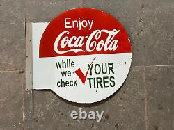 Porcelain Coca Cola Enamel Sign 24 Inches Double Sided With Flange