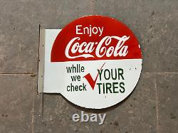 Porcelain Coca Cola Enamel Sign 24 Inches Double Sided With Flange