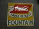 Porcelain Coca Cola Fountain Enamel Sign 28 x 25 inches Double Sided