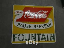 Porcelain Coca Cola Fountain Enamel Sign 28 x 25 inches Double Sided