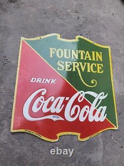 Porcelain Coca Cola Fountain Service Enamel Sign Size 22.5 x 25 Inches 2 Sided