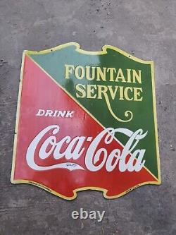 Porcelain Coca Cola Fountain Service Enamel Sign Size 22.5 x 25 Inches 2 Sided