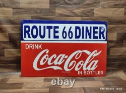 Porcelain Coca Cola Route 66 Enamel Metal Sign Plate Size 30 x 20 Inches