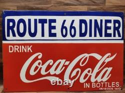Porcelain Coca Cola Route 66 Enamel Metal Sign Plate Size 30 x 20 Inches