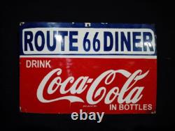 Porcelain Route 66 Coca Cola Enamel Metal Sign Size 30 x 20 Inches