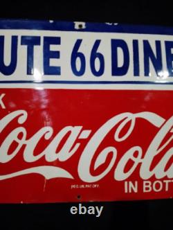 Porcelain Route 66 Coca Cola Enamel Metal Sign Size 30 x 20 Inches