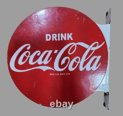 Porcelian Coca Cola Enamel Sign Size 20x20 Inches Double Sided With Flange