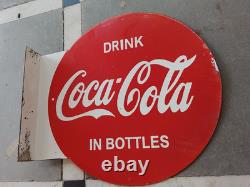 Porcelian Coca-cola Enamel Sign Size 15x15 Inches Double Sided With Flange