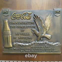 RARE 12 lbs Coca Cola bronze / 50 year bottling plant award plaque Piqua Ohio