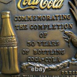 RARE 12 lbs Coca Cola bronze / 50 year bottling plant award plaque Piqua Ohio