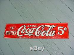 RARE 1922 Vintage DRINK COCA COLA IN BOTTLES 5 CENTS Old Embossed Tin Sign