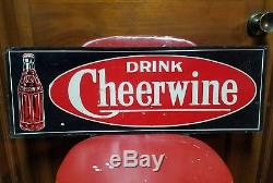 RARE 1930's Cheerwine Sign. 27.5in. 9.5in. Embossed. Tin tacker