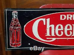 RARE 1930's Cheerwine Sign. 27.5in. 9.5in. Embossed. Tin tacker