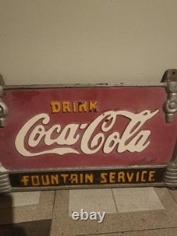 RARE 1930s Coca-Cola Fountain Service Cast Iron Bench Sign VTG Original