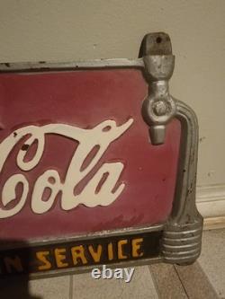 RARE 1930s Coca-Cola Fountain Service Cast Iron Bench Sign VTG Original