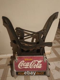 RARE 1930s Coca-Cola Fountain Service Cast Iron Bench Sign VTG Original