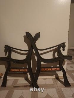 RARE 1930s Coca-Cola Fountain Service Cast Iron Bench Sign VTG Original