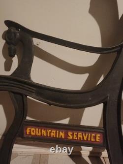 RARE 1930s Coca-Cola Fountain Service Cast Iron Bench Sign VTG Original