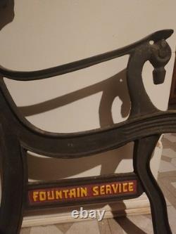 RARE 1930s Coca-Cola Fountain Service Cast Iron Bench Sign VTG Original