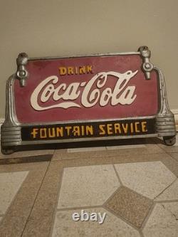 RARE 1930s Coca-Cola Fountain Service Cast Iron Bench Sign VTG Original