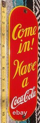 RARE 1939 Coca-Cola Porcelain Door Push Advertising Sign Original Enamel Rare