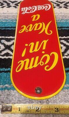 RARE 1939 Coca-Cola Porcelain Door Push Advertising Sign Original Enamel Rare