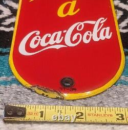 RARE 1939 Coca-Cola Porcelain Door Push Advertising Sign Original Enamel Rare