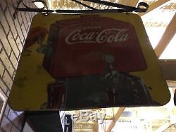 RARE 1939 Drink Coca-Cola COKE Fountain Dispenser Doublesided PORCELAIN Sign OLD