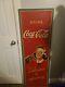 RARE 1940s WW-2 ORIGINAL 54X 18 VINTAGE BETTY GIRL COCA-COLA SIGN MASONITE
