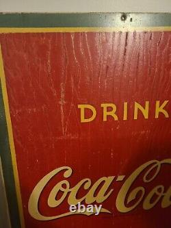 RARE 1940s WW-2 ORIGINAL 54X 18 VINTAGE BETTY GIRL COCA-COLA SIGN MASONITE