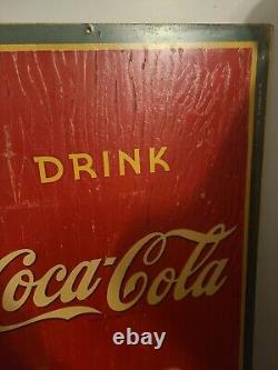 RARE 1940s WW-2 ORIGINAL 54X 18 VINTAGE BETTY GIRL COCA-COLA SIGN MASONITE