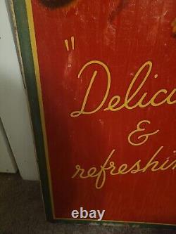RARE 1940s WW-2 ORIGINAL 54X 18 VINTAGE BETTY GIRL COCA-COLA SIGN MASONITE
