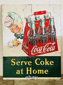 RARE 1948 Coca Cola Sign 94x118 Metal Billboard Sprite Boy HUGE Original LOOK