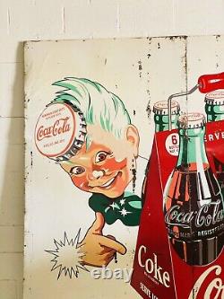 RARE 1948 Coca Cola Sign 94x118 Metal Billboard Sprite Boy HUGE Original LOOK