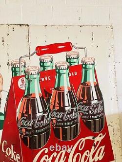 RARE 1948 Coca Cola Sign 94x118 Metal Billboard Sprite Boy HUGE Original LOOK