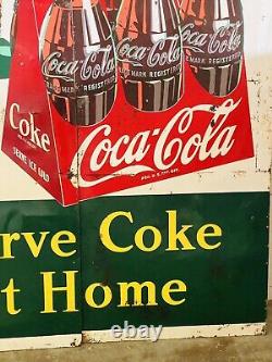 RARE 1948 Coca Cola Sign 94x118 Metal Billboard Sprite Boy HUGE Original LOOK