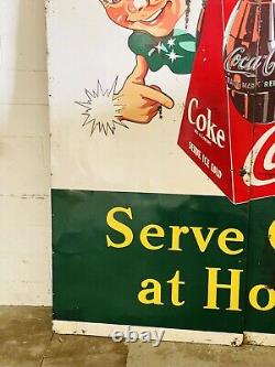 RARE 1948 Coca Cola Sign 94x118 Metal Billboard Sprite Boy HUGE Original LOOK
