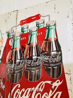 RARE 1948 Coca Cola Sign 94x118 Metal Billboard Sprite Boy HUGE Original LOOK