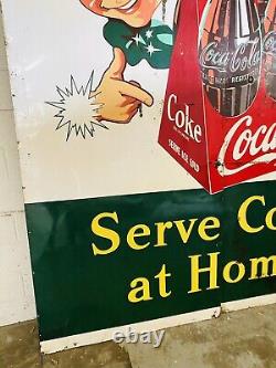 RARE 1948 Coca Cola Sign 94x118 Metal Billboard Sprite Boy HUGE Original LOOK