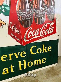 RARE 1948 Coca Cola Sign 94x118 Metal Billboard Sprite Boy HUGE Original LOOK
