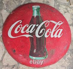 RARE 1950's Original Vintage Coca-Cola 36 Inch Bottle Button Sign Metal