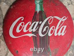 RARE 1950's Original Vintage Coca-Cola 36 Inch Bottle Button Sign Metal